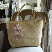 Load image into Gallery viewer, Borneo Sani Straw Tote Bag - with Pale Blush Tassels (Pre-order)
