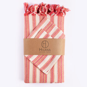 Andana Sustainable and Striped Tablecloth Set - Magenta